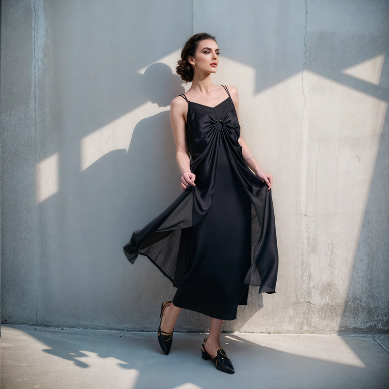 Asymmetrical Hem Adjustable Straps Double Layer Cami Dress