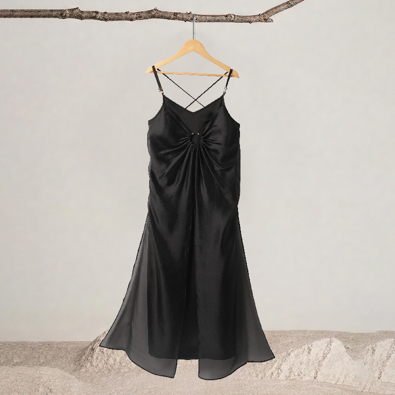 Asymmetrical Hem Adjustable Straps Double Layer Cami Dress