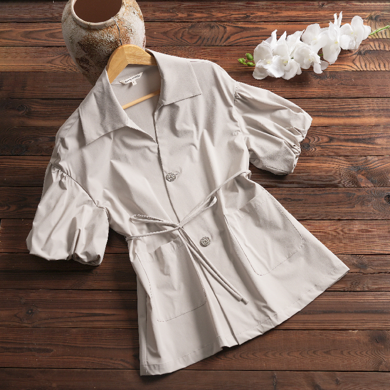 Lapel Balloon Sleeve Belted Jacket