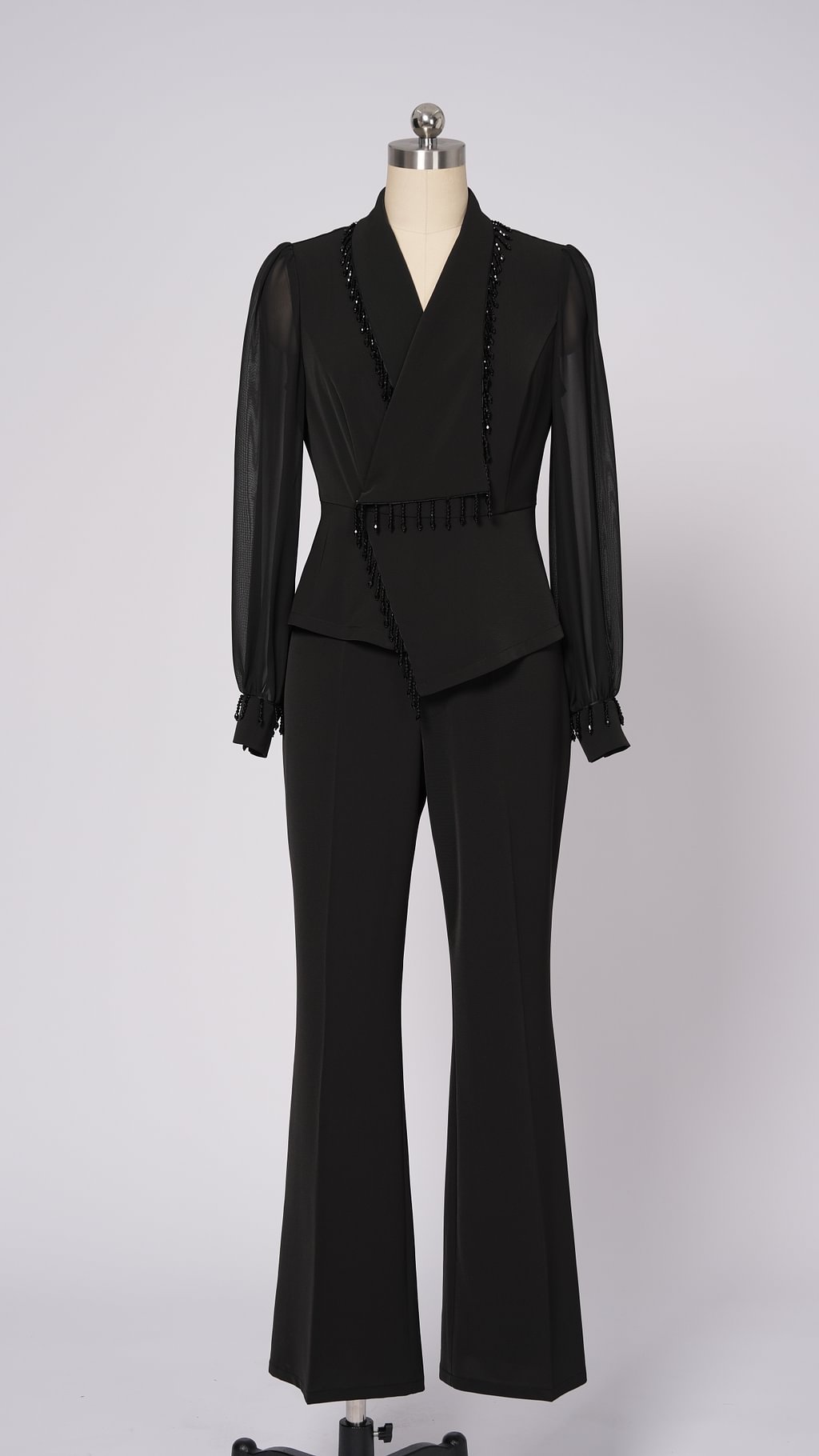 Women's Mesh Beaded Top & Wide-Leg Pants Set
