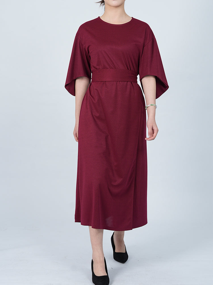 Elegant Solid Color Bat Sleeve Dress