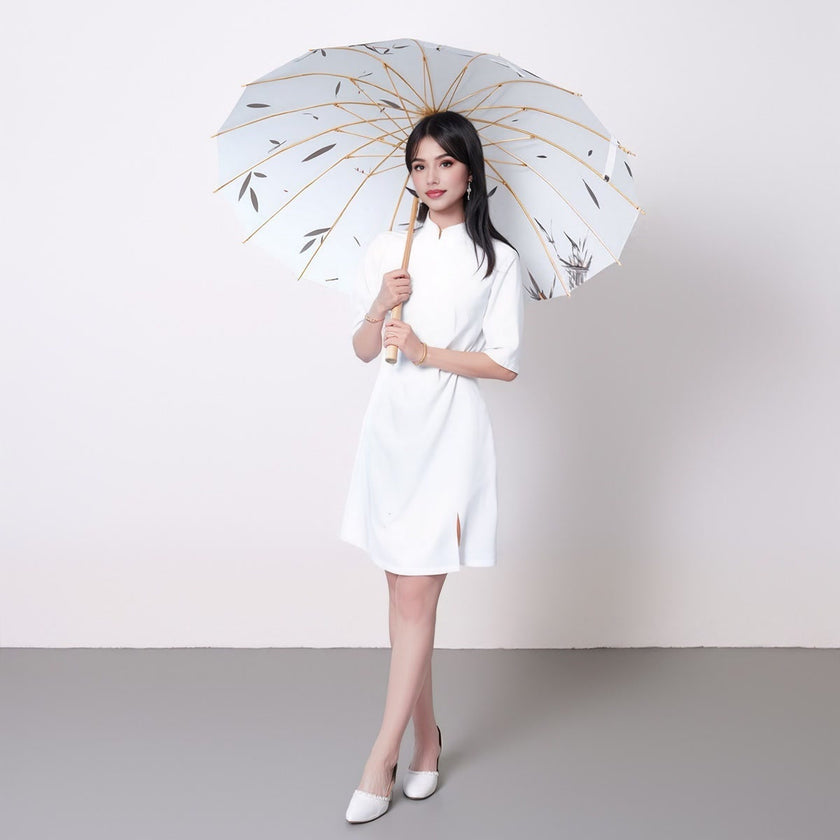 Stand Collar Half Sleeve Side Split Midi Dress