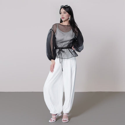 Drawstring Elastic Waist Loose Pants With Pockets