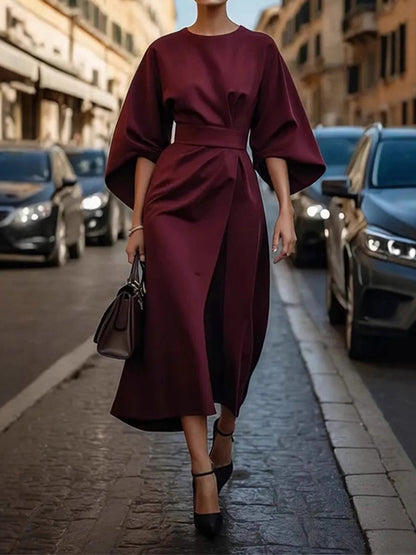 Elegant Solid Color Bat Sleeve Dress