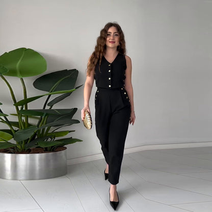Solid Color Vest and Casual Pants Two Piece Set