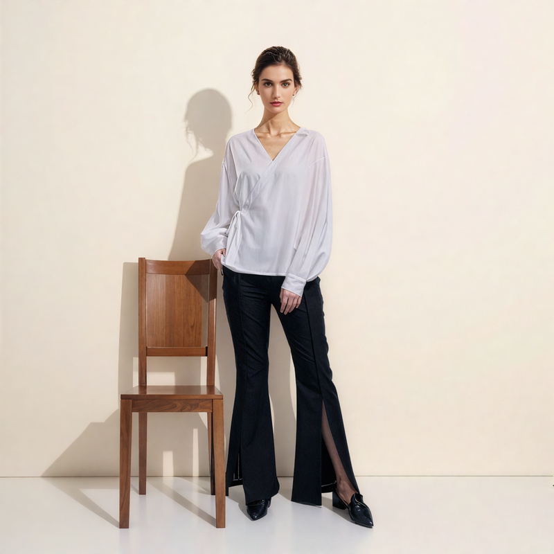 Front Pleat High-slit Flared Pants