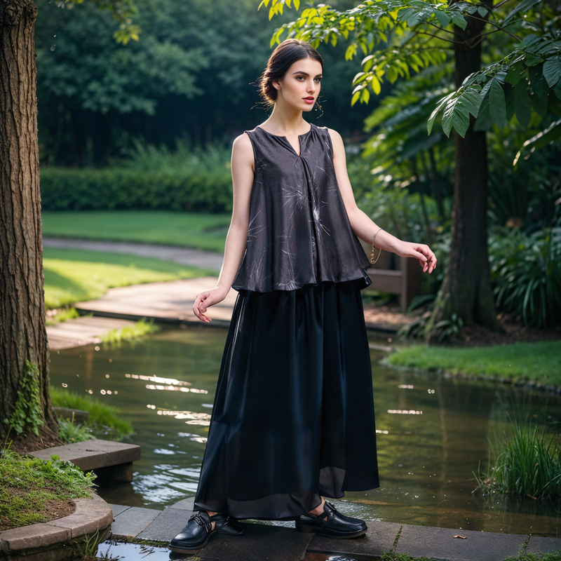 Solid Color Elastic Waistband Flowy Skirt