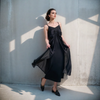 Asymmetrical Hem Adjustable Straps Double Layer Cami Dress