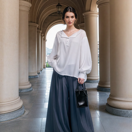 Loose Sleeve Beaded Waist Chain Embellished Top