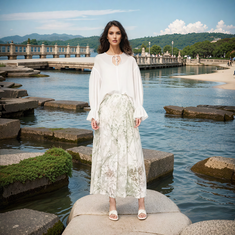 Asymmetric Pleated Cut Jacquard Fabric Skirt