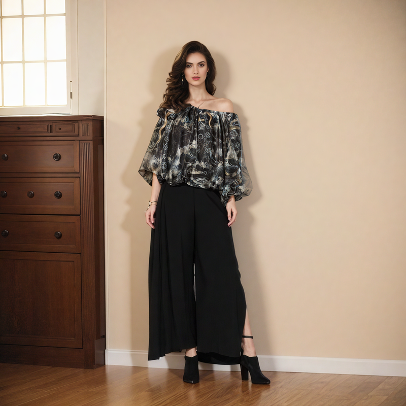 Adjustable Double Laces Side Split Wide-leg Pants