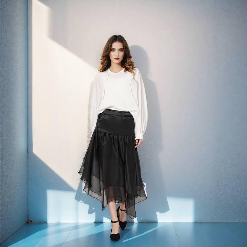 Adjustable Irregular Hem Double Tie-waist Skirt