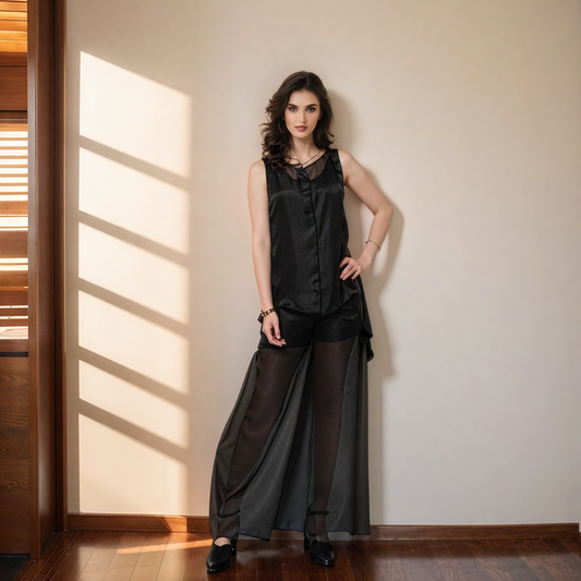 Mesh Lined Wide Leg Pants