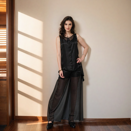 Mesh Lined Wide Leg Pants