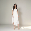 Solid Color Crossover Neck Ruffle Sleeve Irregular Hem Dress