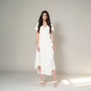 Solid Color Crossover Neck Ruffle Sleeve Irregular Hem Dress