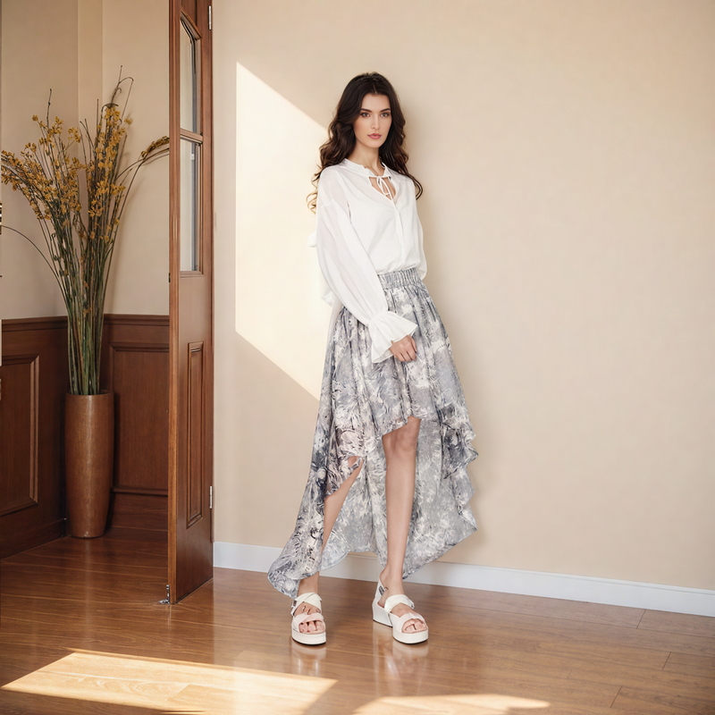 Spring/Summer Floral Print Irregular Skirt