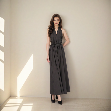 Deep V halter neck sleeveless comfortable casual jumpsuit