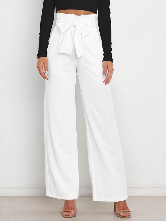 Solid Color Bow Tie Wide Leg Pants