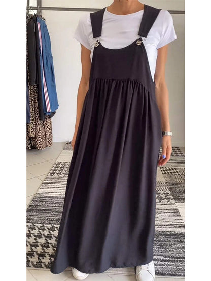 Solid Color Loose Suspender Dress Long Dress