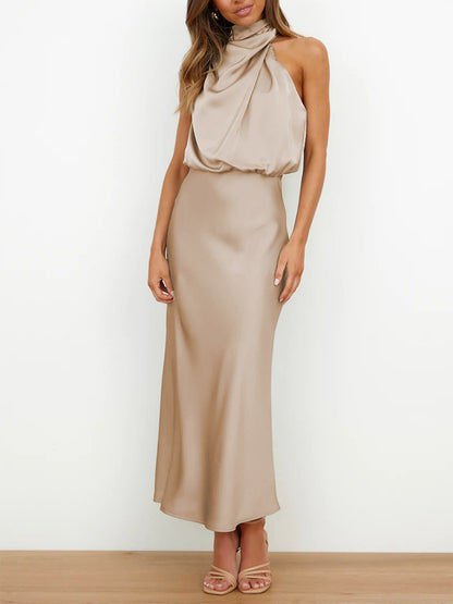 Sleeveless Satin Elegant Maxi Dress