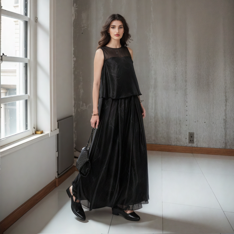 Double Layer Printed Wide Leg Pants