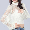 Half Turtleneck Short Front and Long Back Lace See-through Top