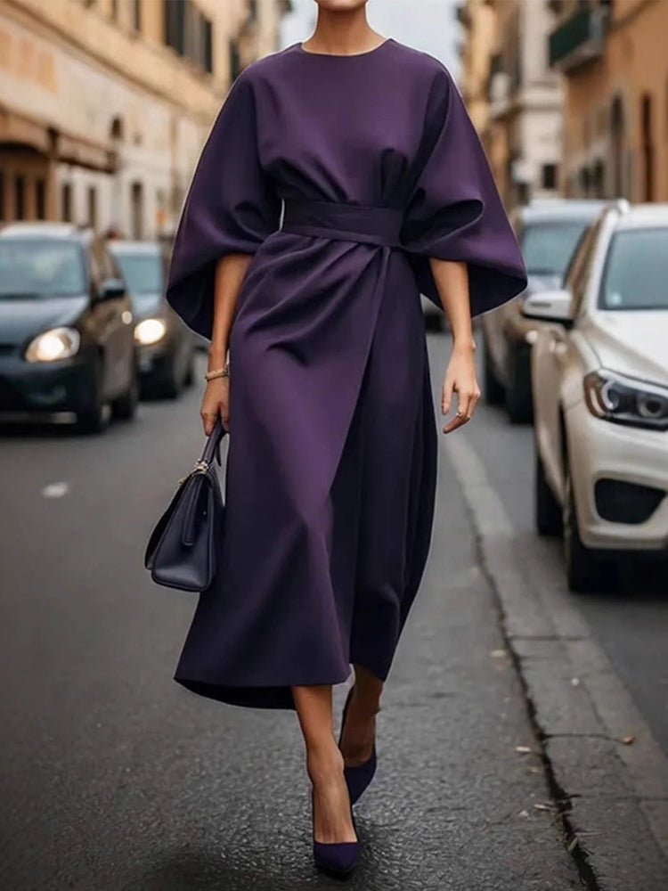 Elegant Solid Color Bat Sleeve Dress