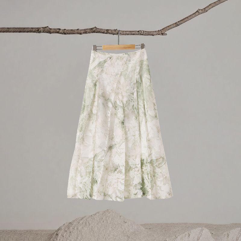 Asymmetric Pleated Cut Jacquard Fabric Skirt