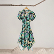 V-neck Waist-cinching Irregular Hem Printed Dress