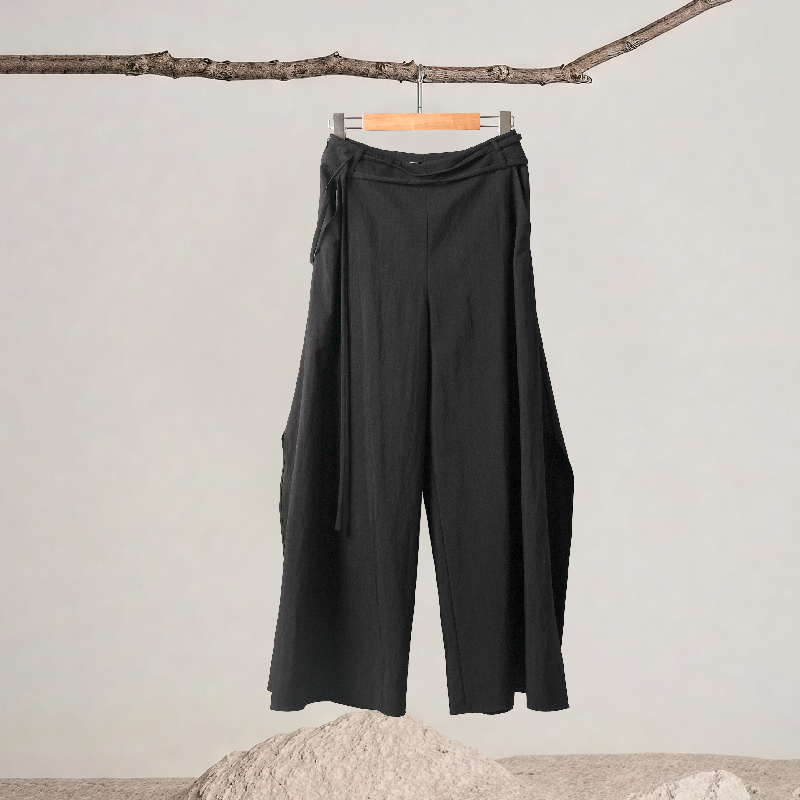 Adjustable Double Laces Side Split Wide-leg Pants