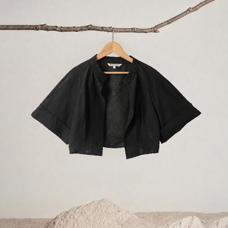 Casual loose stand collar cotton and linen top