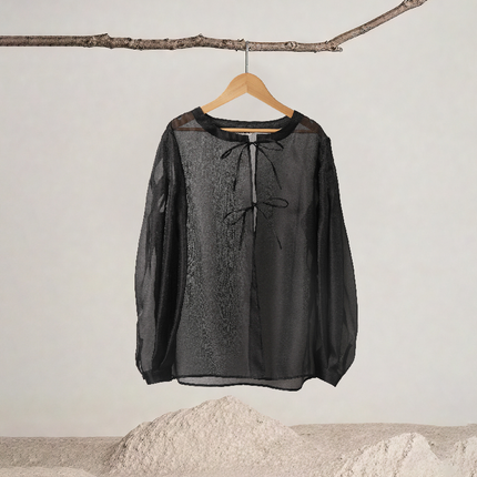 Round Neck Drawstring Pleated Cuffs Top