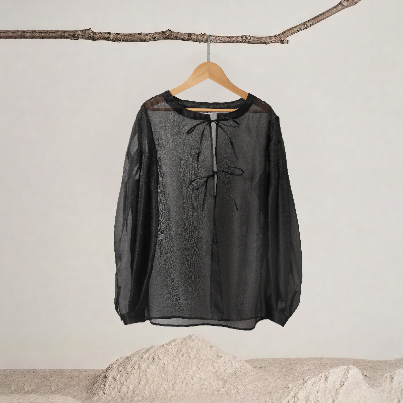 Round Neck Drawstring Pleated Cuffs Top