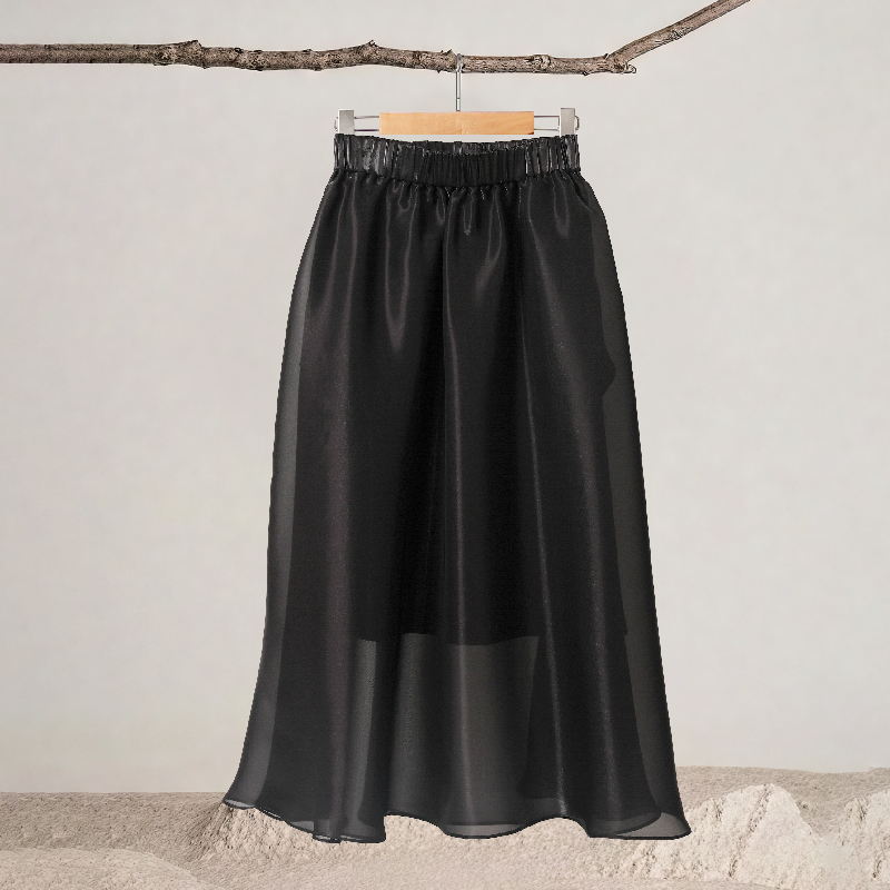 Solid Color Elastic Waistband Flowy Skirt