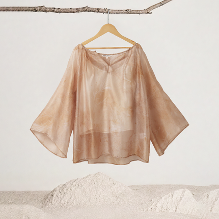 Pleated Neckline Bamboo Leaf Printed Top