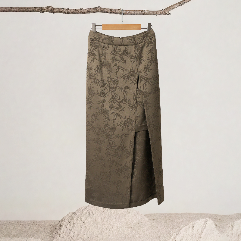Bamboo Leaf Jacquard Wrap-style Split Skirt