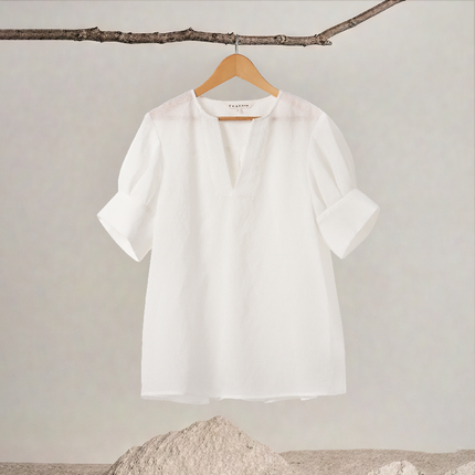 V-neck Irregular Cuff Short Sleeve Top