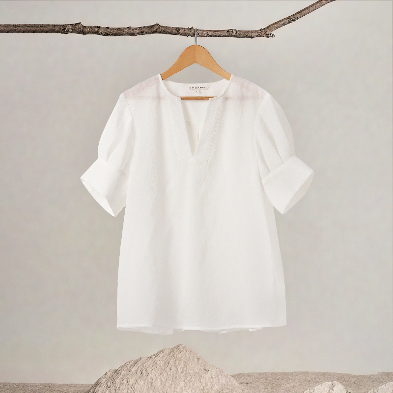 V-neck Irregular Cuff Short Sleeve Top