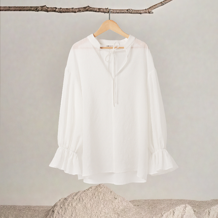 V-Neck Ruffle Sleeve Drawstring Top