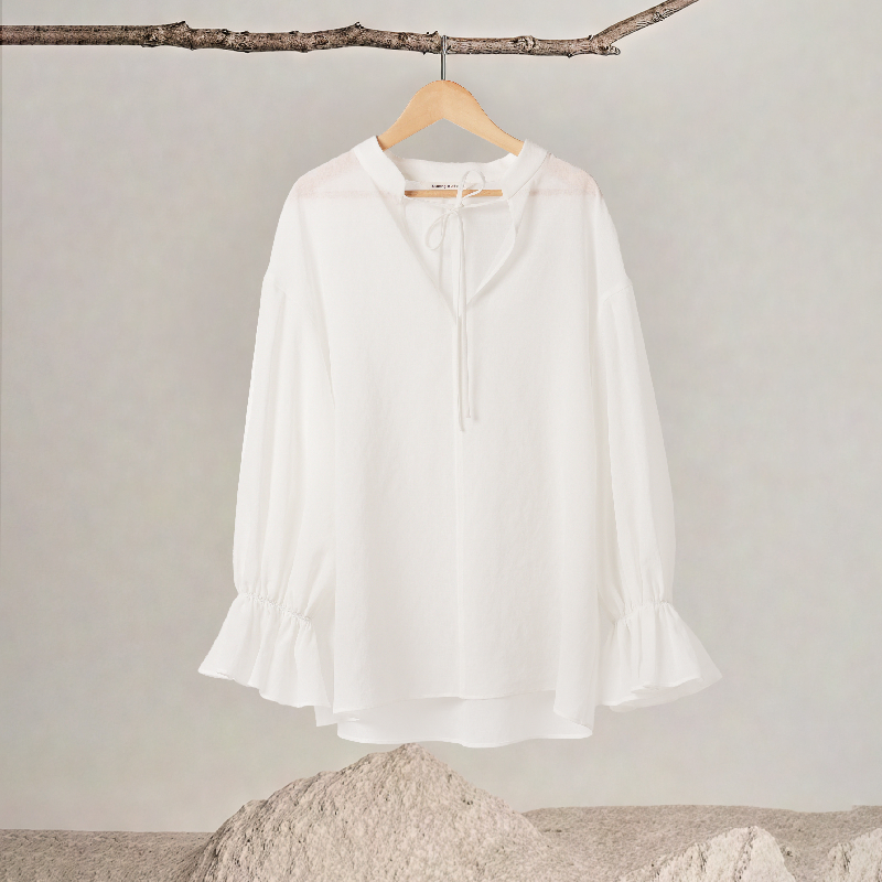 V-Neck Ruffle Sleeve Drawstring Top