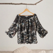 Gathered Neckline 3/4 Sleeves Printed Top