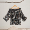 Gathered Neckline 3/4 Sleeves Printed Top