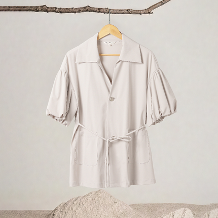 Lapel Balloon Sleeve Belted Jacket