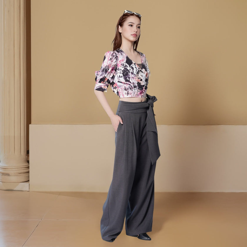 Cross Collar Loose Sleeve Printed Shirt