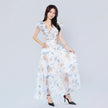V-neck Ruffle Sleeves Backless Printed Dress
