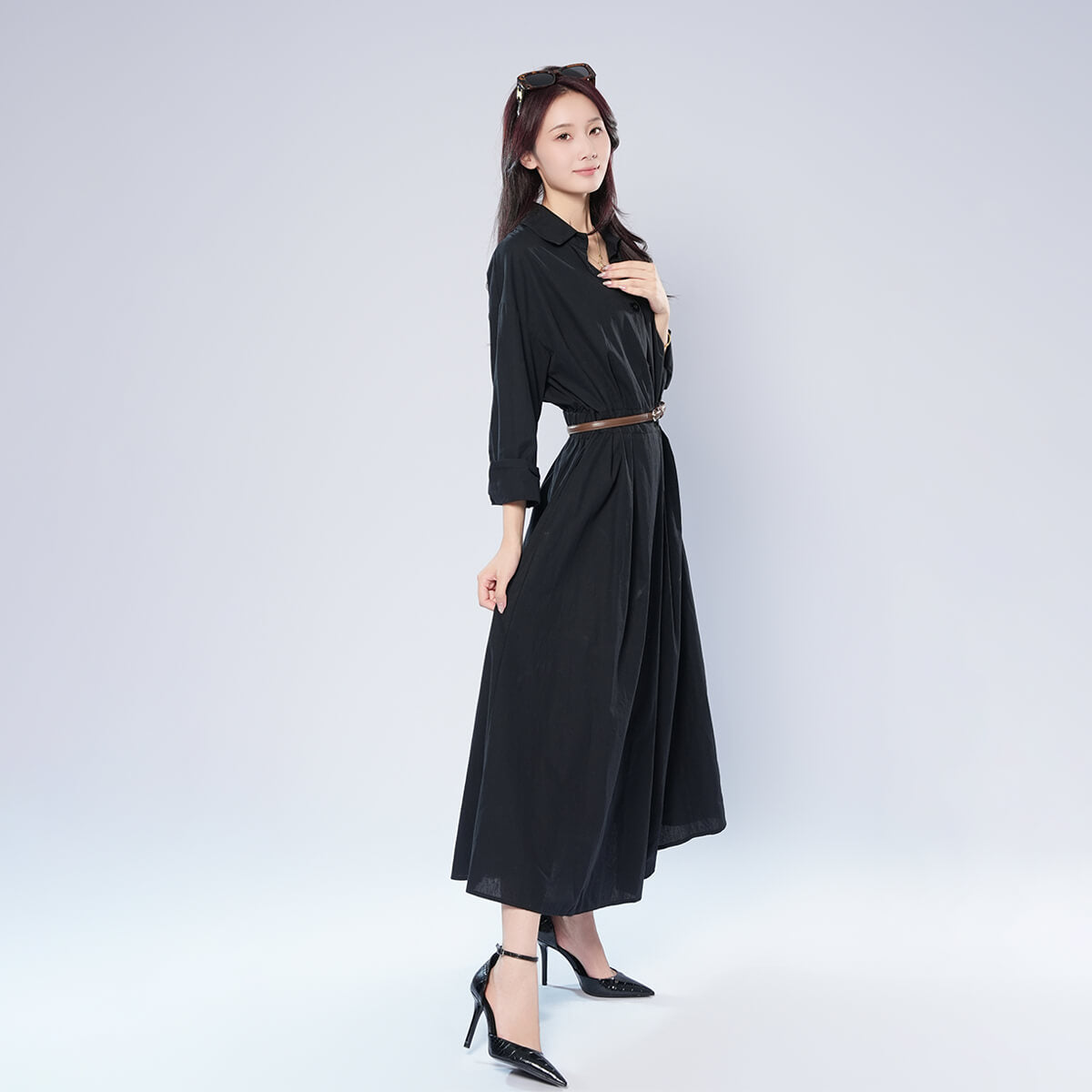 Cotton and Linen Elastic High Waist Cardigan Dress