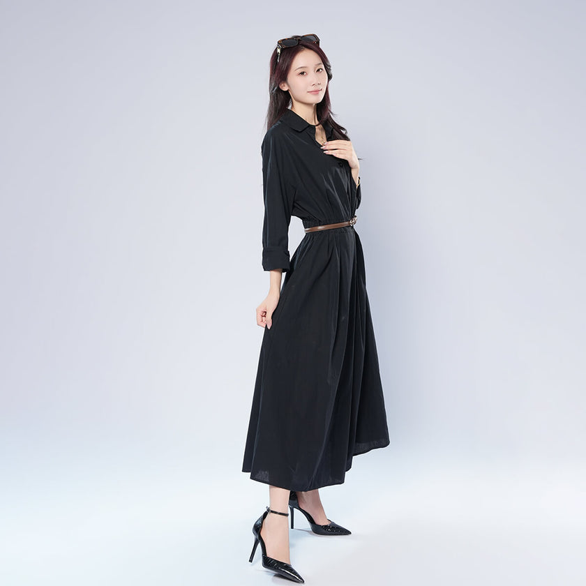 Cotton and Linen Elastic High Waist Cardigan Dress