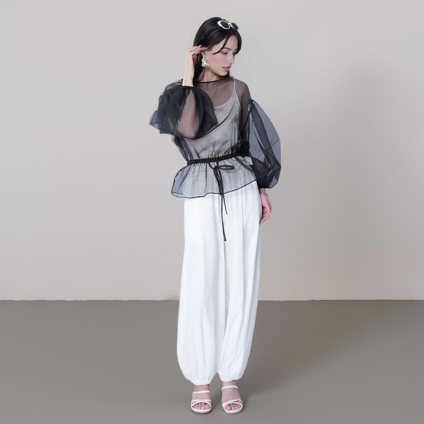 Drawstring Elastic Waist Loose Pants With Pockets