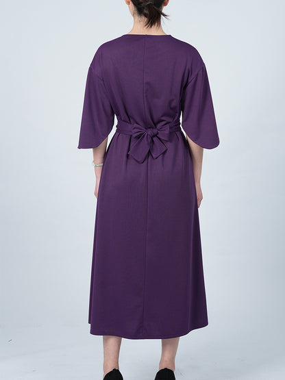 Elegant Solid Color Bat Sleeve Dress